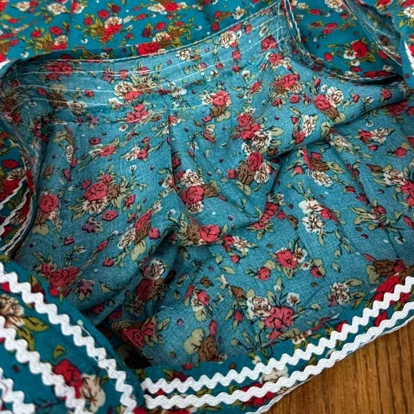 Vintage Cottagecore Floral Maxi Dress Handmade MuuMuu Style Teal S/M - Picture 7 of 10